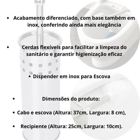 Imagem de Kit Lixeira Inox com Pedal Cesto Interno de Plastico Removivel Escova Sanitaria Inox Limpeza de Vaso Sanitario Banheiro