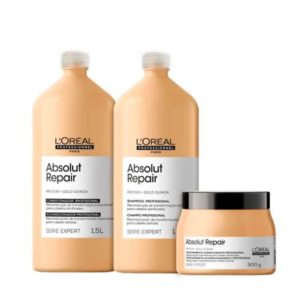Imagem de Kit loreal absolut repair gold shampoo 1500ml e condicionador1500ml mascara 500gr