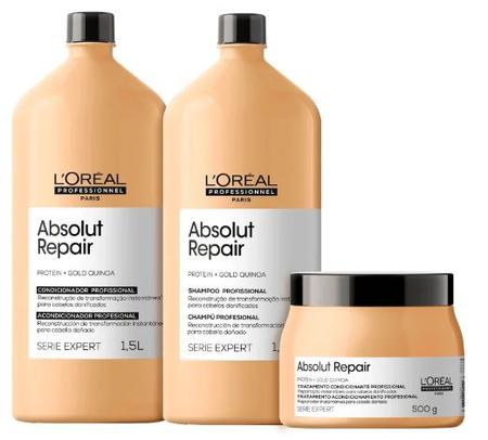 Imagem de Kit LOréal Absolut Repair Shampoo 1,5L + Condicionador 1,5L + Máscara 500g