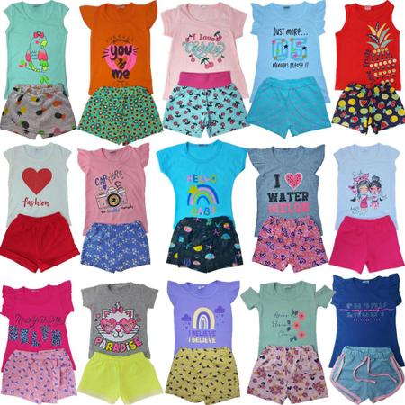 Imagem de Kit Lote 20 Peças Roupa Infantil Menina 10 Blusinhas + 10 Shorts Atacado 1 ao 10