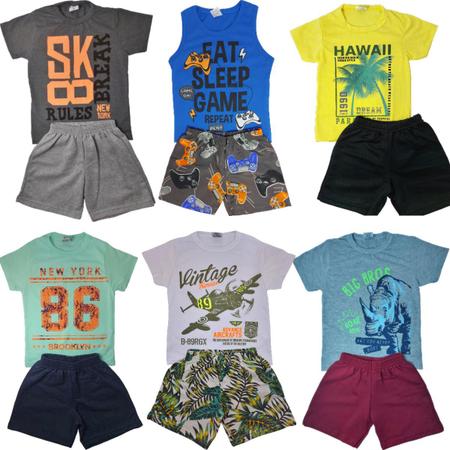 Imagem de Kit Lote 20 Peças Roupa Infantil Menino 10 Camisetas + 10 Shorts Moletom