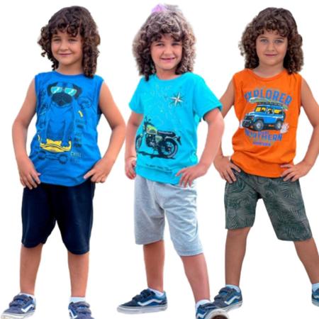 Imagem de Kit Lote 4 Peças de Roupa Infantil Menino 2 Conjuntos Infantil Masculino de Verão