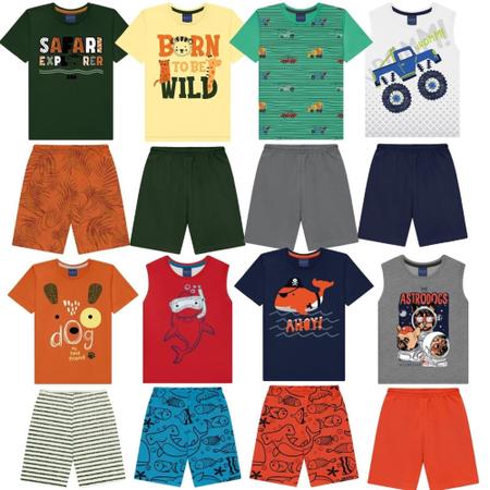 Imagem de Kit Lote 5 Peças de Roupa Infantil 5 Conjuntos de Verão Menino Atacado Tamanho 1 ao 10 anos