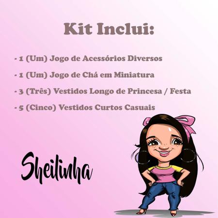 Kit Lote Acessórios Bonecas Jogo Chá e Acessórios Vestidos Longos