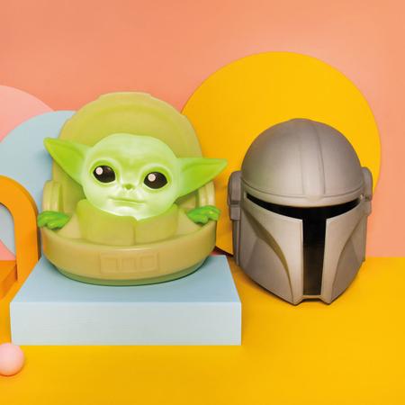Imagem de Kit Luminárias Capacete Mandalorian e Baby Yoda Grogu Star Wars com Lâmpadas LED Presente Geek Nerd 