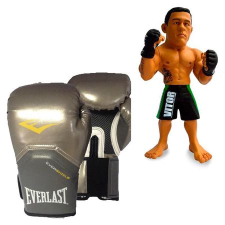 Imagem de Kit Luva Boxe Elite Pro Style Prateada Everlast 12oz + Boneco UFC Vitor Belfort Bermuda Verde