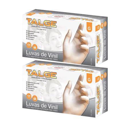 Kit Luva De Vinil Talge Tam. G Com Pó - 2 Caixas Com 100 Unidades Cada Imagem de Kit Luva De Vinil Talge Tam. G Com Pó - 2 Caixas Com 100 Unidades Cada