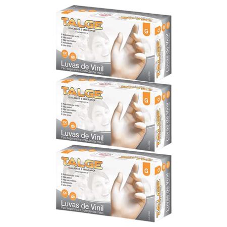 Kit Luva De Vinil Talge Tam. G Com Pó - 3 Caixas Com 100 Unidades Cada Imagem de Kit Luva De Vinil Talge Tam. G Com Pó - 3 Caixas Com 100 Unidades Cada