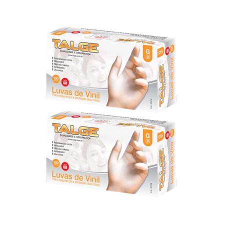 Kit Luva De Vinil Talge Tam. G Sem Pó - 2 Caixas Com 100 Unidades Cada Imagem de Kit Luva De Vinil Talge Tam. G Sem Pó - 2 Caixas Com 100 Unidades Cada