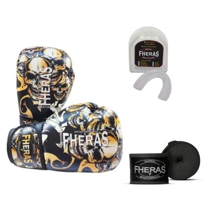 Imagem de Kit Luva Estampada para Boxe Muay Thai Com Bandagem E Protetor Bucal - Fheras