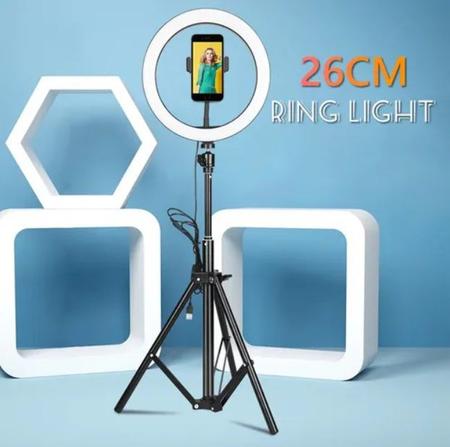 Imagem de Kit Luz Led Ring light 26cm Tripé 2 metros Microfone Acessórios Smartphone Celular Vídeos Youtuber Tiktok