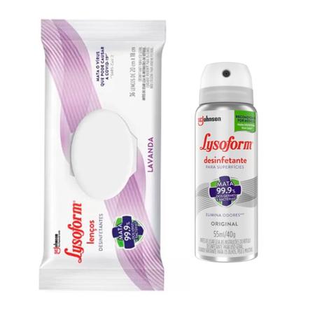 Imagem de Kit Lysoform Lenço Desinfetante Lavanda+ Spray Original 55ml