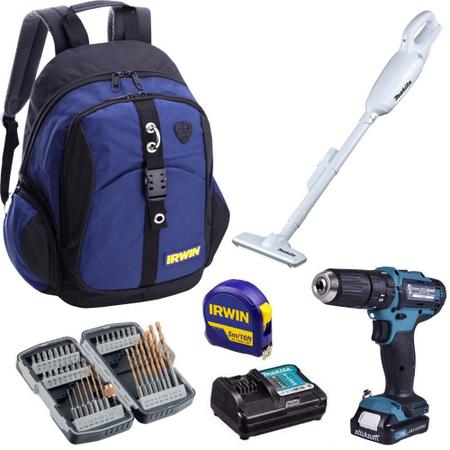 Imagem de Kit Makita Furadeira Parafusadeira Hp331 dwyp e Aspirador Cl106dzw 12v c Bolsa Irwin 14