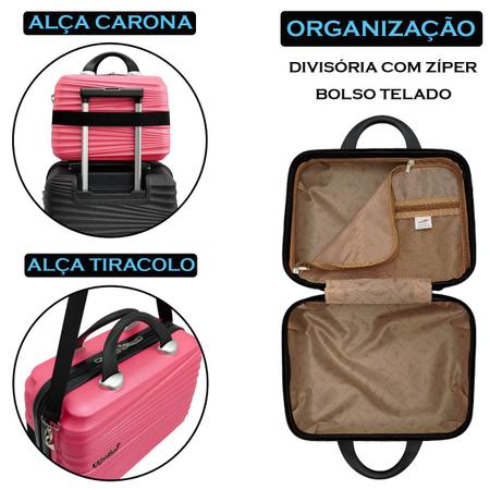 Imagem de Kit Mala de Viagem com Frasqueira Bordo Rígida Rodinha Dupla Leve Mao Avião Embarque Grande 30kg Média 23kg Pequena 10kg