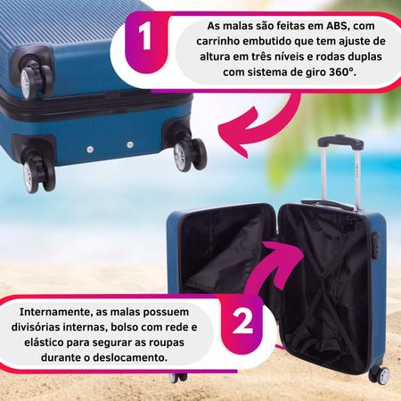 Imagem de Kit Mala Viagem Rodinhas Giro 360 Travel One To Fly Sestini Abs Design Premium Rígida Cadeado