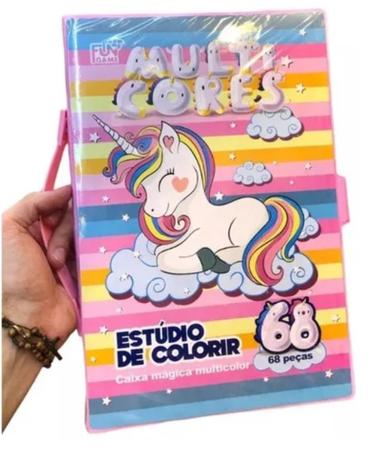 Kit Estojo Escolar Infantil Maleta de Colorir e Desenhar Unicórnio