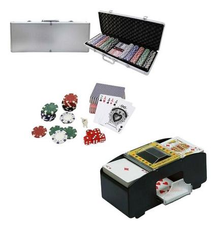 Maleta de poker 500 fichas baralho dados kit completo jogador