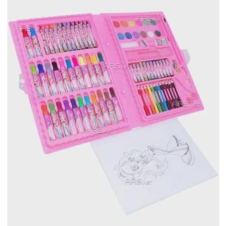 Imagem de Kit Maleta Escolar Princesa Com 86 pçs Canetinhas Coloridas (Rosa)