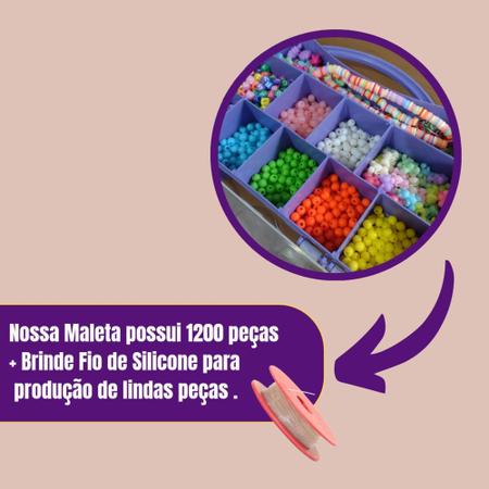 Imagem de Kit Maleta Miçangas para Montagem fazer Pulseira Colar e Brincos 1200 peças infantil e silicone
