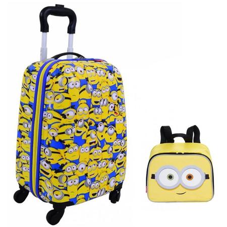 Kit Malinha Mala Mochila Minions Abs Viagem Rodinha 360 Escolar