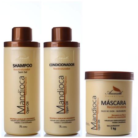 Imagem de Kit Mandioca Aramath Litro shampoo antiqueda máscara condicionador vegano profissional