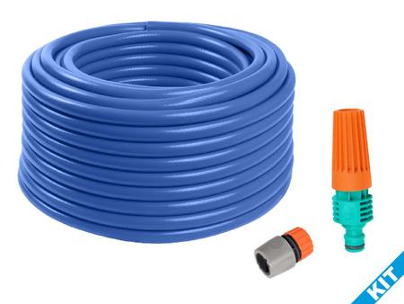 Imagem de Kit Mangueira Tubo Pvc Azul Com Engate E Esguicho 20 Metros