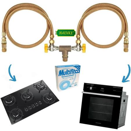 Imagem de Kit Mangueiras Cobre Instalação Gás Encanado Cooktop Forno