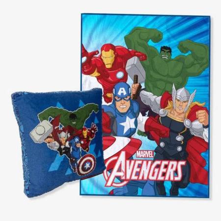 Imagem de Kit Manta+Almofada Marvel Vingadores Azul Avengers Disney Zonacriativa