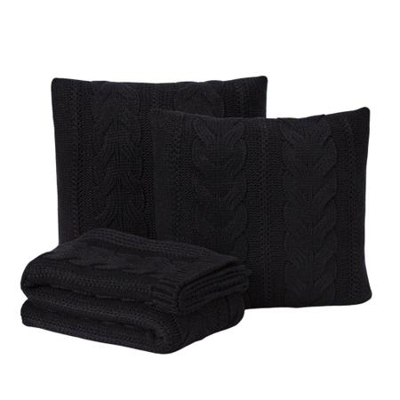 Kit Manta Sofá Cama Solteiro + 2 Capas 50X30 Viena Preto - Five Star Malhas Imagem de Kit Manta Sofá Cama Solteiro + 2 Capas 50X30 Viena Preto