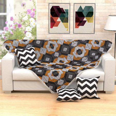 Kit Manta Xale para Sofá Preta Estampada 1,50m x 1,50m + 3 Almofadas Decorativas 45cm x 45cm com refil - Moda Casa Enxovais Imagem de Kit Manta Xale para Sofá Preta Estampada 1,50m x 1,50m + 3 Almofadas Decorativas 45cm x 45cm com refil