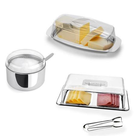 Imagem de Kit Manteigueira E Porta Frios Pop Com Açucareiro Inox