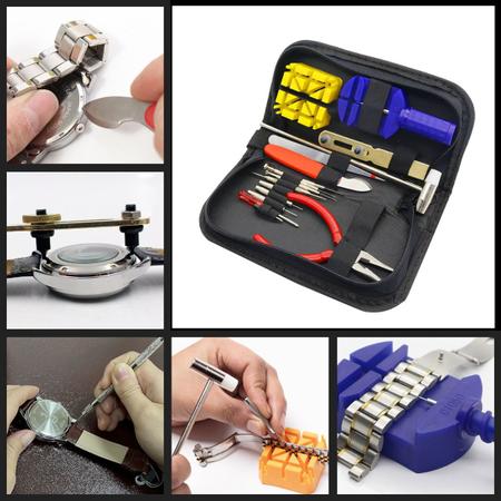 Imagem de Kit manutenção reparo relógios prensa + estojo ferramentas