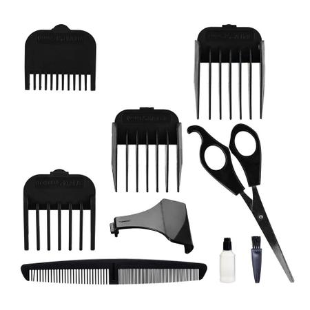 Imagem de Kit máquina de cortar cabelo e capa e espanador e aparador