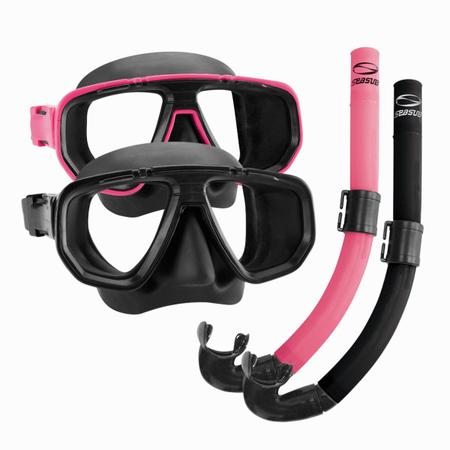 Imagem de Kit mascara de mergulho e snorkel casal - preto e rosa 