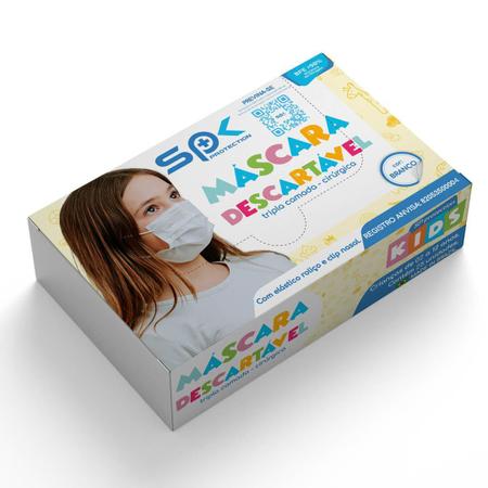 Imagem de kit máscara descartável infantil tripla 25 unidades branca sp protection