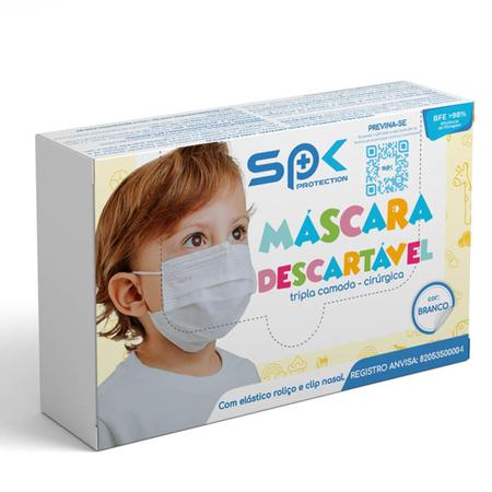 Imagem de kit máscara descartável infantil tripla 25 unidades branca sp protection