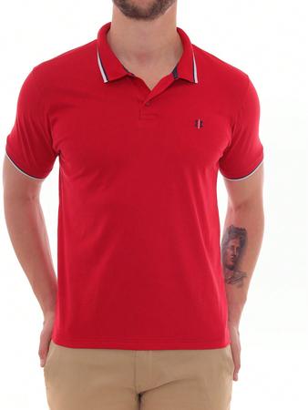 Imagem de  Kit Masculino 02 Peças- Camisa Polo Estampa Sortida Vermelha e Calça Sarja Esporte Fino