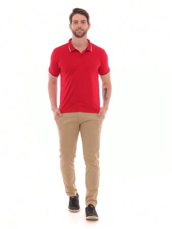 Imagem de  Kit Masculino 02 Peças- Camisa Polo Estampa Sortida Vermelha e Calça Sarja Esporte Fino