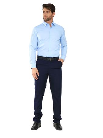 Imagem de KIT Masculino 2 peças- Camisa Social Tipo Linho Azul Claro e Calça Social Azul Marinho