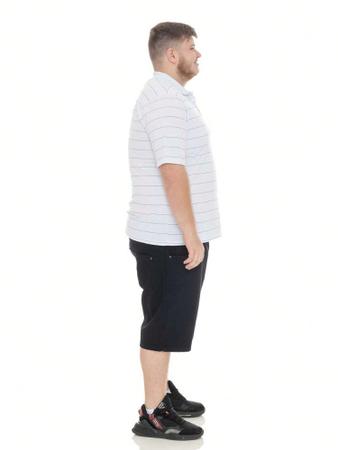 Imagem de KIT Masculino Plus Size 02 Peças- Camisa Polo Listrada J10 Branca e Bermuda Jeans Preto Plus Size
