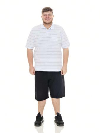 Imagem de KIT Masculino Plus Size 02 Peças- Camisa Polo Listrada J10 Branca e Bermuda Jeans Preto Plus Size