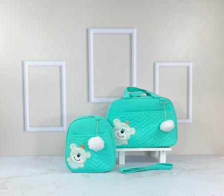 Imagem de Kit maternidade bolsa/mala 2 peças para bebê urso ao lado com mochila