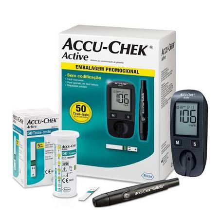 Imagem de Kit Medidor De Glicemia Accu Chek Active Original com 50 Tiras