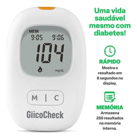 Imagem de Kit Medidor De Glicose Monitor de Glicemia + 100 Tiras + 100 Lancetas + Caneta Lancetadora
