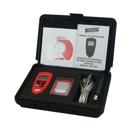 Imagem de Kit Medidor Espessura Camadas Tintas Escala 0 A 1250µm Datalogger Software Me-250 Portátil Maleta Transporte Alumínio