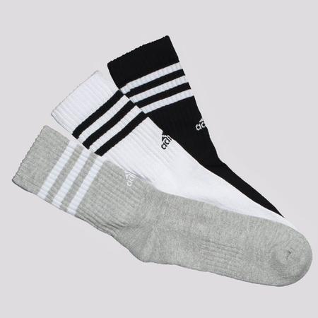 Kit Meia Adidas 3S 3 Pares Cano Alto Cinza Branca e Preta Meia