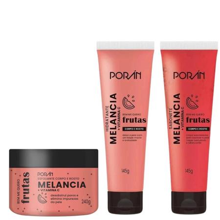 Kit Melancia Porán Com Esfoliante + Hidratante + Sabonete - poran Imagem de Kit Melancia Porán Com Esfoliante + Hidratante + Sabonete