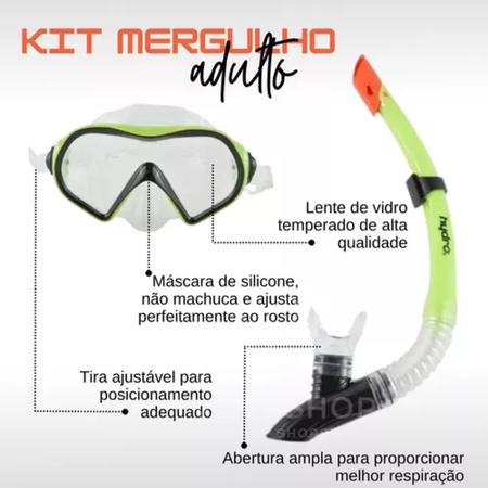 Imagem de Kit Mergulho Mascara Respirador Snorkel Hydro Adult