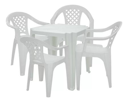 Imagem de Kit Mesa + 4 Cadeira/poltronas De Plastico Jantar Bar Branca