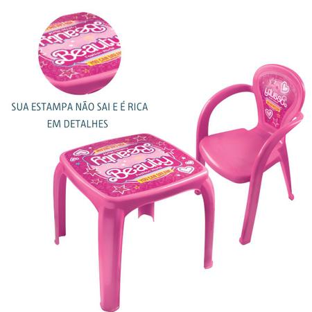 Imagem de Kit Mesa C/ 1 Cadeira Infantil Lanchinho Brincadeira Estudo Beauty Rosa Meninas Mesinha Criança Suporta até 25kg - Usual Utilidades